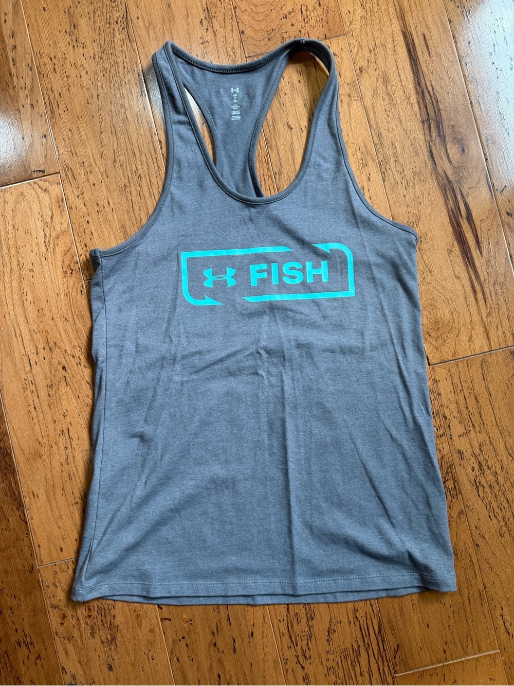 Under Armour “IFISH”Charcoal Gray Racerback Tank with Aqua Logo